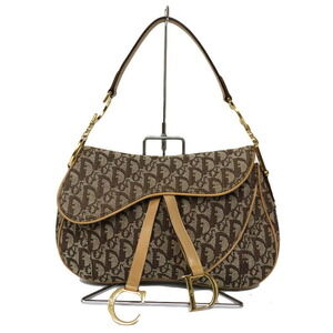 Christian Dior Double Saddle Bag Trotter Pattern Brown Shoulder All Over